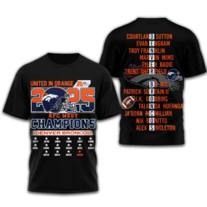 Denver Broncos 2025 AFC West Champions Roster T-Shirt