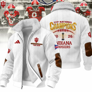 Indiana Hoosiers CFP National Champions 2026 Custom Name Fleece Bomber Jacket