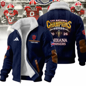 Indiana Hoosiers CFP National Champions 2026 Custom Name Fleece Bomber Jacket