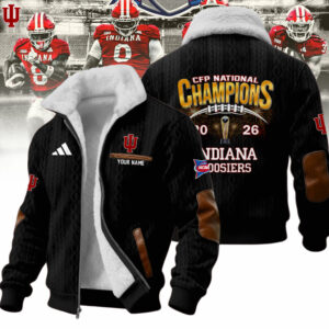 Indiana Hoosiers CFP National Champions 2026 Custom Name Fleece Bomber Jacket