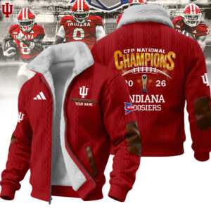 Indiana Hoosiers CFP National Champions 2026 Custom Name Fleece Bomber Jacket