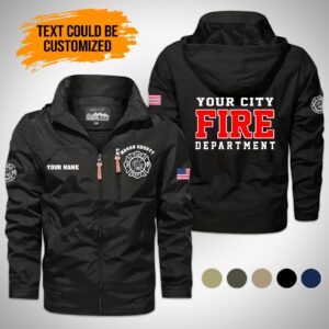 Personalized Name Love Firefighter Men Detachable Hat Waterproof Jacket