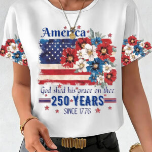 America 250 Years Since 1776 Floral Flag T-Shirt