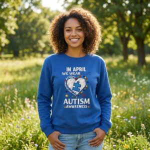 Autism Awareness In April We Wear Blue Puzzle Piece Heart Sweatshirt