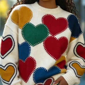 Colorful Patchwork Hearts Knitted Sweater