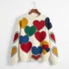 Colorful Patchwork Hearts Knitted Sweater