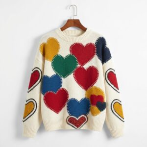 Colorful Patchwork Hearts Knitted Sweater