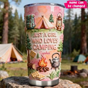 Personalized Just A Girl Who Loves Camping 3D Inflated Tumbler