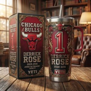 Chicago Bulls Derrick Rose Jersey Retirement Tribute YETI Tumbler