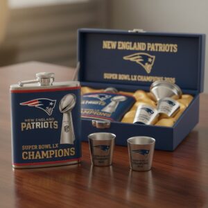 New England Patriots Super Bowl LX Champions 2026 Flask Set