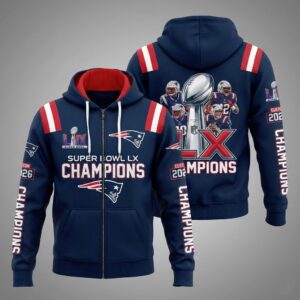 New England Patriots Super Bowl LX Champions Zip Hoodie