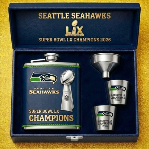 Seattle Seahawks Super Bowl LX Champions 2026 Flask Set - LeagueLockerGear