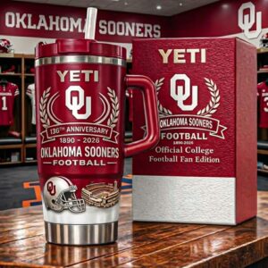 Oklahoma Sooners 136th Anniversary 1890-2026 Football YETI Tumbler