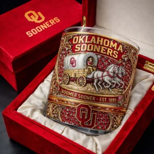 Oklahoma Sooners Boomer Sooner EST. 1895 Whiskey Glass
