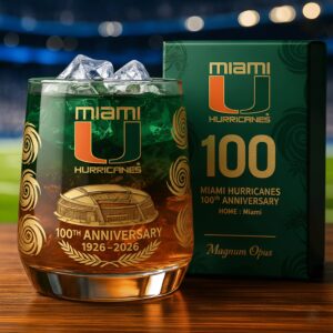 miami hurricanes 100th Anniversary Whiskey Glass 1