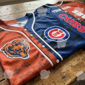 Chicago Cubs Chicago Bears Custom Name Baseball Jersey