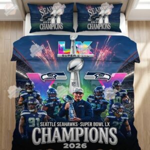 Seattle Seahawks Super Bowl LX Champions 2026 Bedding Set
