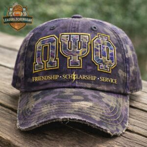 Omega Psi Phi Friendship Scholarship Service Purple Camo Distressed Dad Hat