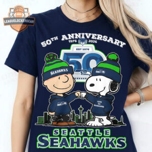 Seattle Seahawks 50th Anniversary 1976 2026 Snoopy Charlie Brown T-Shirt