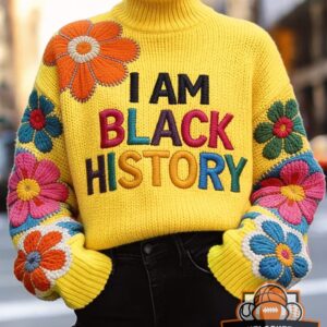 I Am Black History Floral Embroidered Turtleneck Sweater