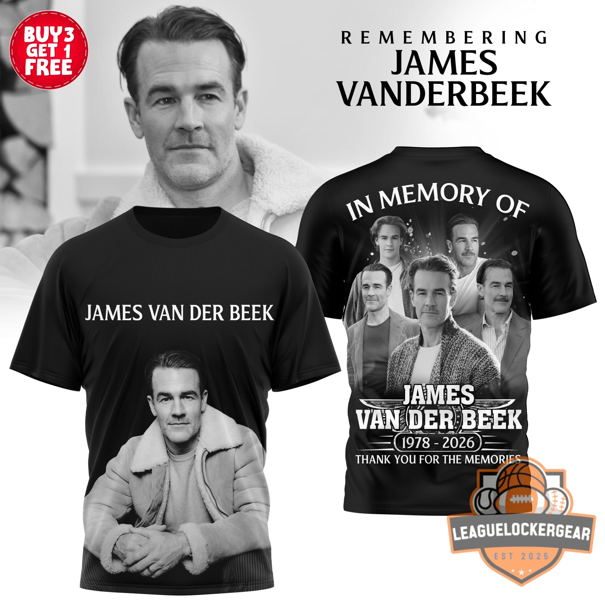 James Van Der Beek In Memory Of 1978-2026 T-Shirt - Detail View