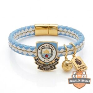 Manchester City Premier League Legends Etihad Stadium Braided Leather Bracelet