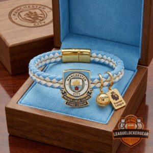 Manchester City Premier League Legends Etihad Stadium Braided Leather Bracelet