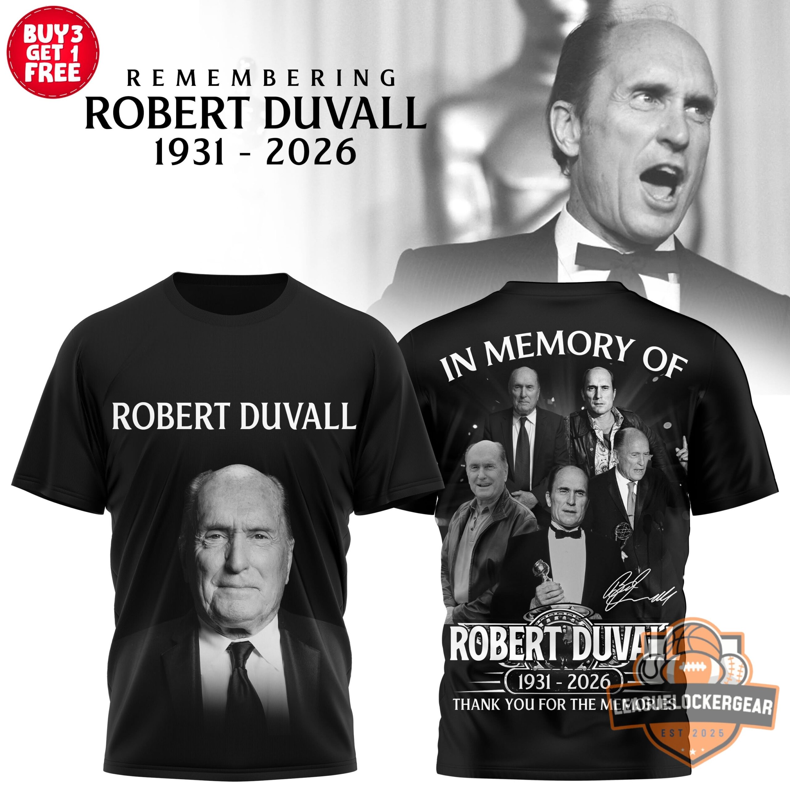 Robert Duvall Remembering 1931 - 2026 T-Shirt - Front View