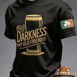St Patricks Day Hello Darkness My Old Friend Guinness Beer Embroidered T-Shirt