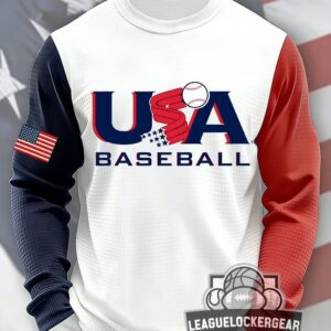 USA Baseball Patriotic American Flag Waffle Long Sleeve Shirt