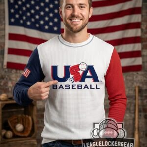 USA Baseball Patriotic American Flag Waffle Long Sleeve Shirt
