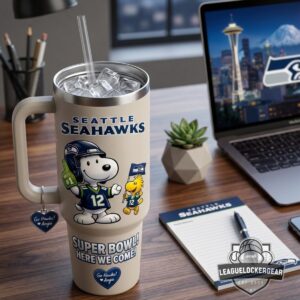 Seattle Seahawks Snoopy Super Bowl Here We Come Tumbler With Handle