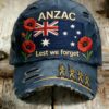 ANZAC Lest We Forget Poppies Soldiers Distressed Cap