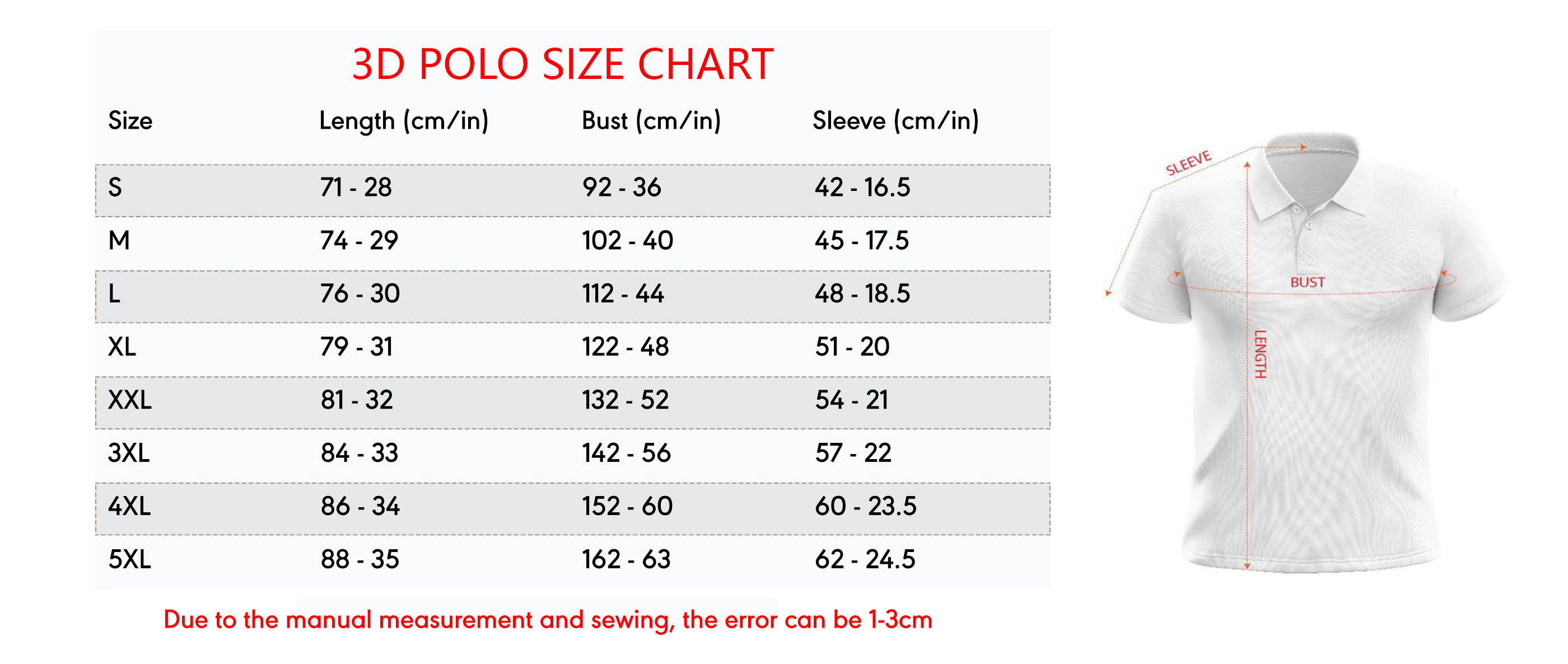 Size guide t-shirt