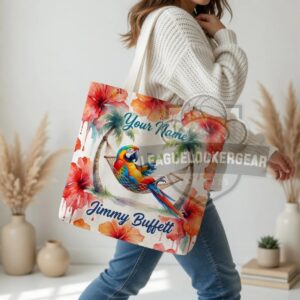 Jimmy Buffett Custom Name Parrot In Hammock Tote Bag
