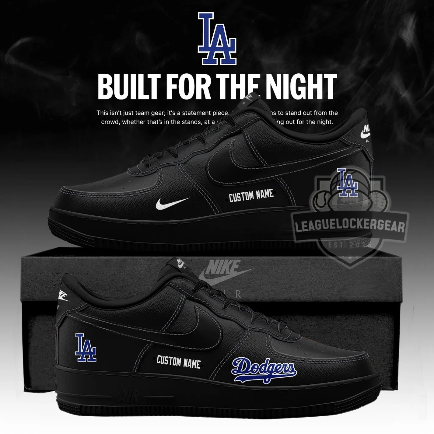 Los Angeles Dodgers 2026 Fashion Black Out Air Force 1 Shoes