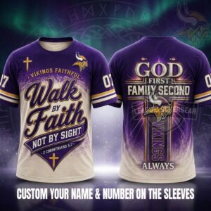 Minnesota Vikings Walk by Faith 3D T-Shirt