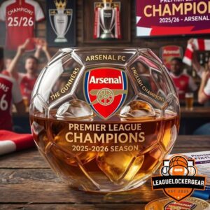 Arsenal Premier League Champions 2025-2026 Football Shaped Whiskey Glass