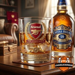 Arsenal Premier League Champions 2025/2026 Season Whiskey Glass