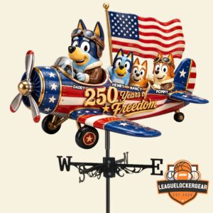 Bluey and Family 250 Years of Freedom Biplane Weather Vane