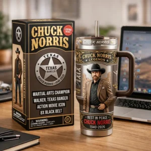 Chuck Norris Legends Series Rest In Peace 1940-2026 Texas Ranger Tribute Tumbler