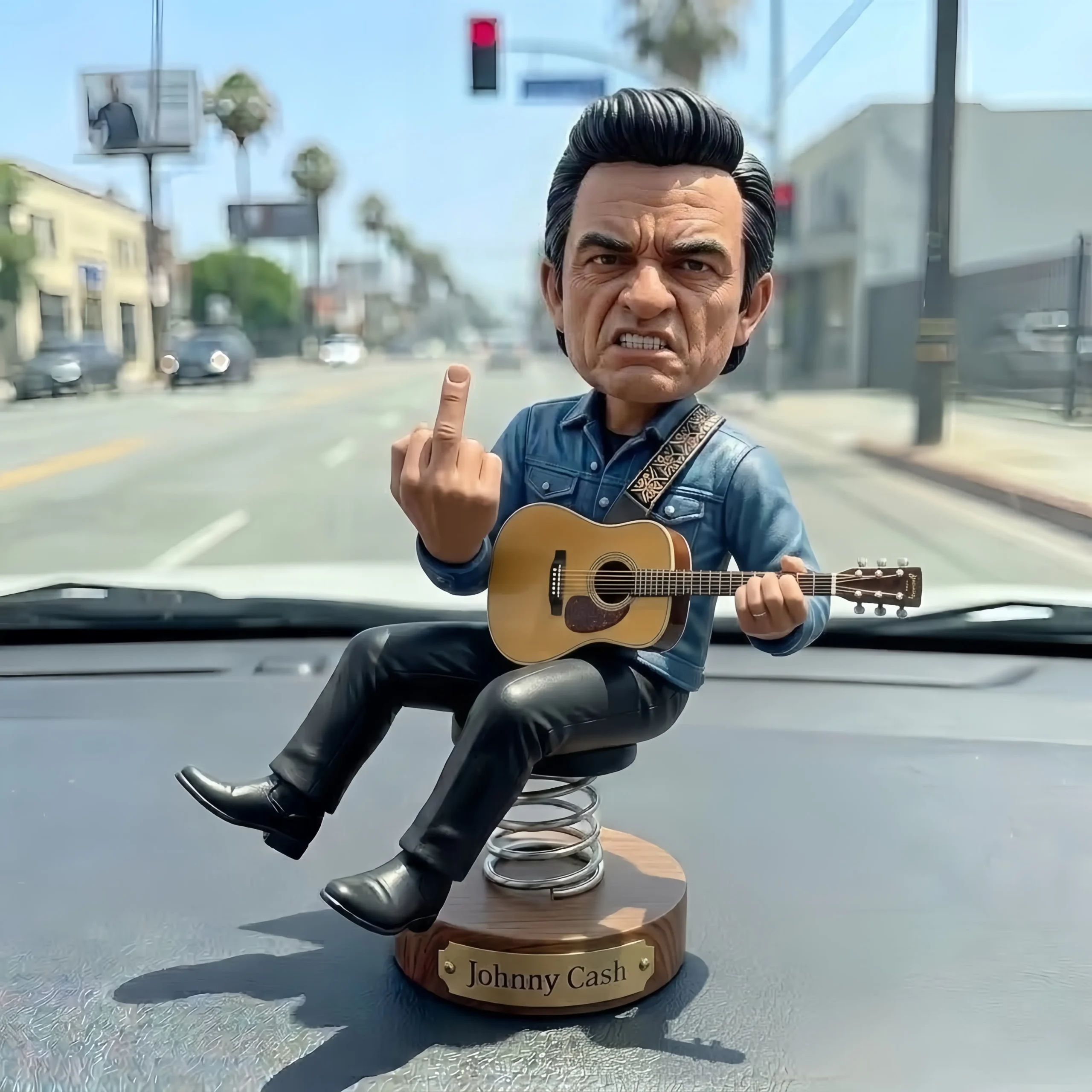 Johnny Cash Middle Finger Funny Bobblehead - Front View