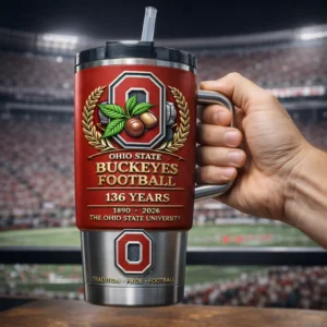 Ohio State Buckeyes Football 136 Years 1890-2026 Anniversary Travel Mug