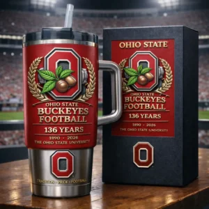 Ohio State Buckeyes Football 136 Years 1890-2026 Anniversary Travel Mug
