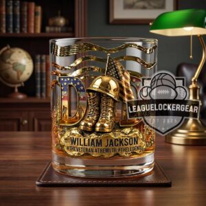 Personalized Military Veteran William Jackson The Veteran Myth Legend Golden Tribute Whiskey Glass
