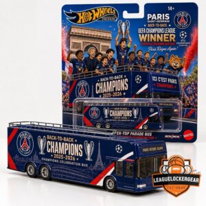 Hot Wheels Paris Saint-Germain Back-to-Back UEFA Champions League Winner Die-Cast Parade Bus