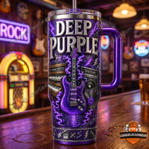 Deep Purple Rock Music Instruments Lightning Design Handle Tumbler