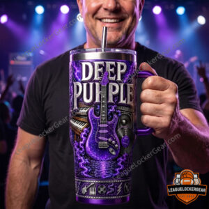 Deep Purple Rock Music Instruments Lightning Design Handle Tumbler