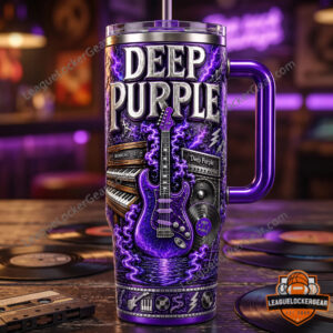 Deep Purple Rock Music Instruments Lightning Design Handle Tumbler