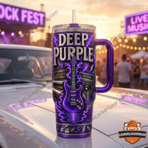 Deep Purple Rock Music Instruments Lightning Design Handle Tumbler